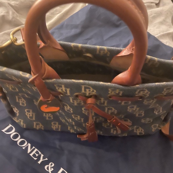 New (no tags) small satchel bag denim with brown leather trim - Picture 1 of 4